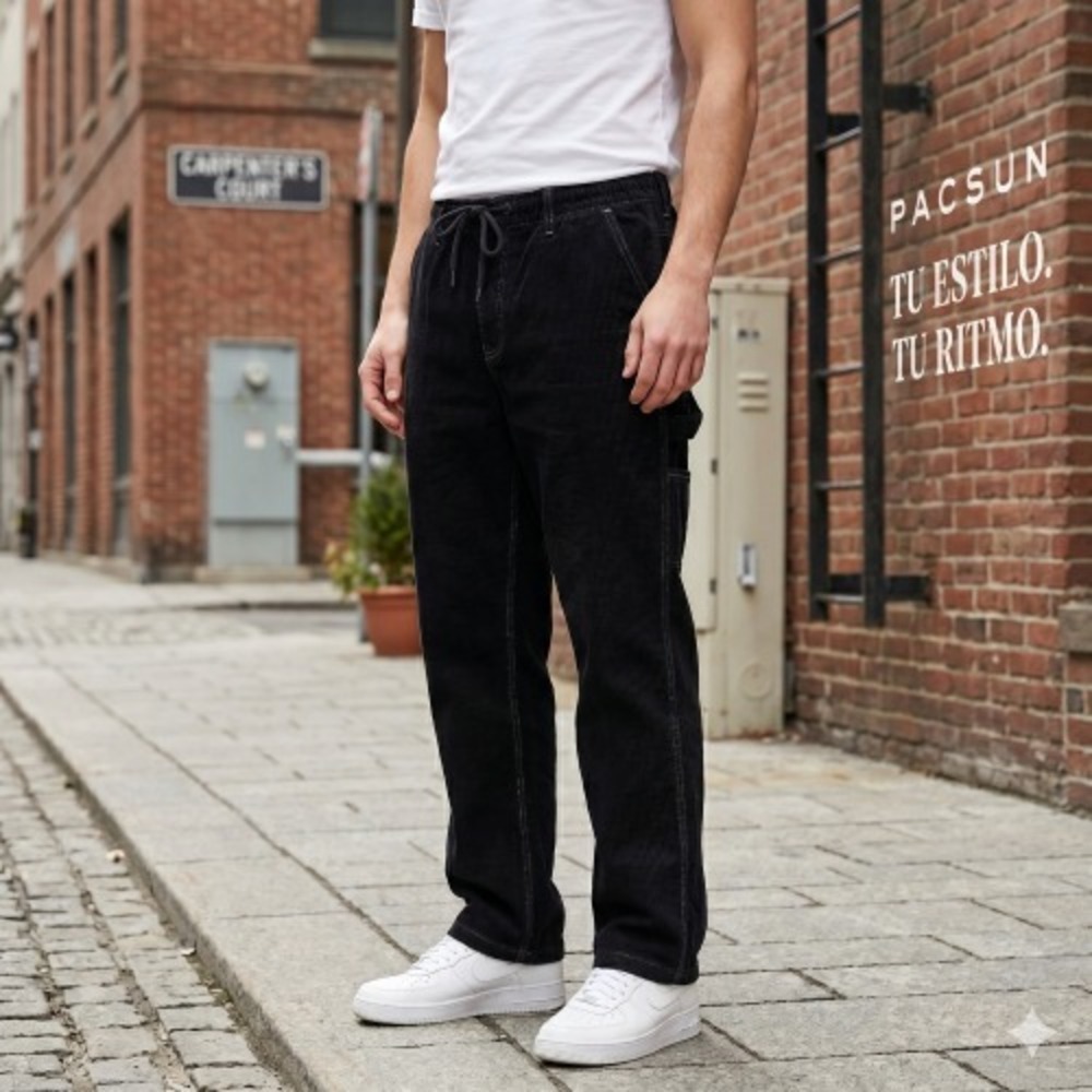 PacSun Men's Corduroy Carpenter Pants‎ Black M | Relaxed Utility Fit
